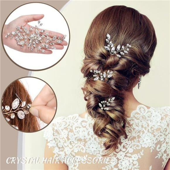 4 Pc Bride Wedding Hair Comb Pearl Flower Hair Piece Rhinestone Silver Hair Clip - Picture 6 of 7